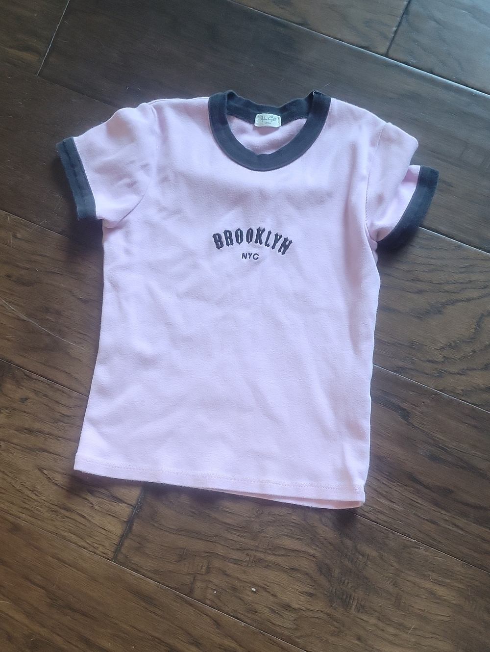 Brandy Melville Pink and Black 'Brooklyn NYC' Ringer Tee